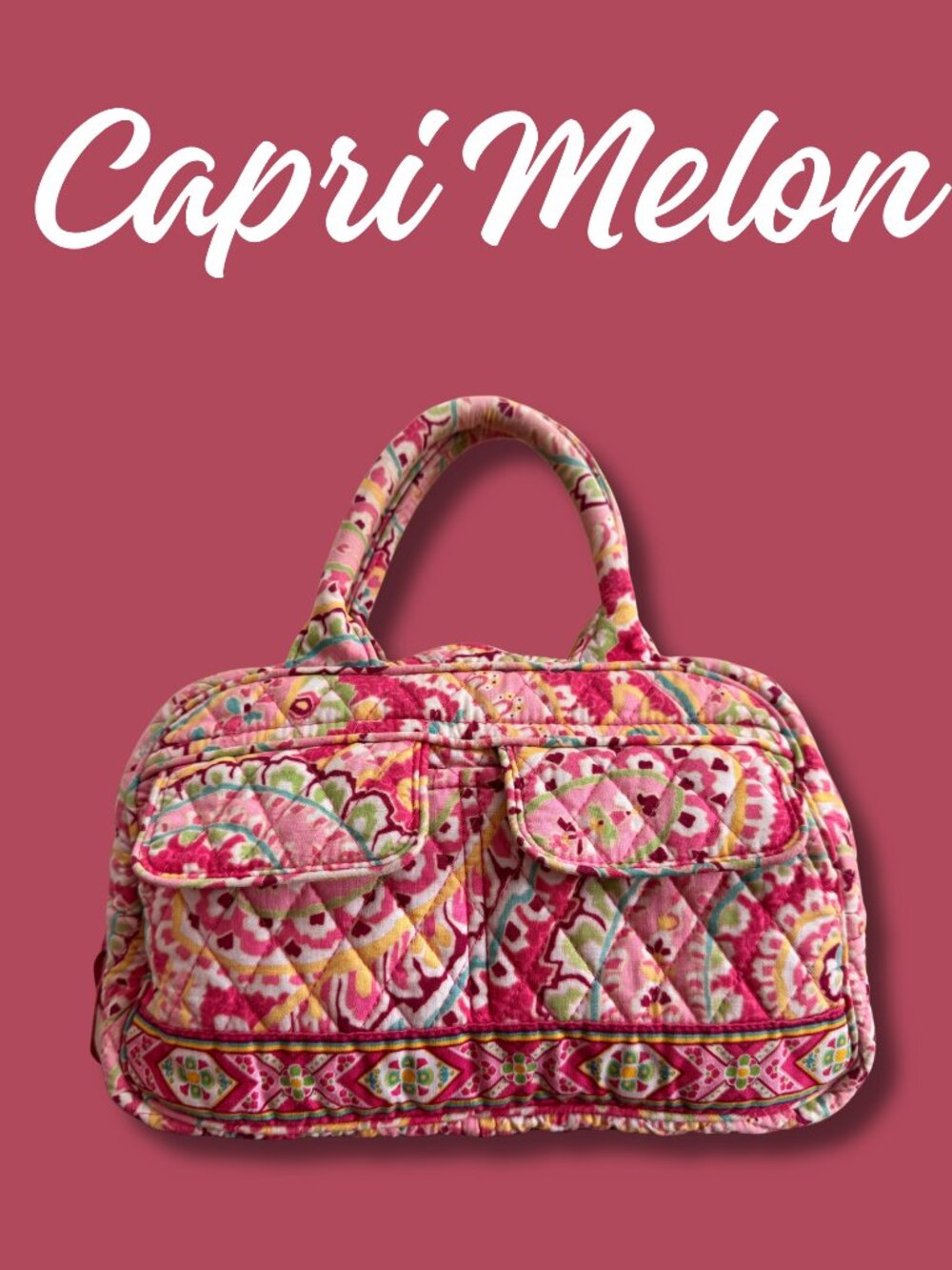 Vera Bradley Capri Melon Lola Bowler Bag Retired Y2K Quilted Handbag
